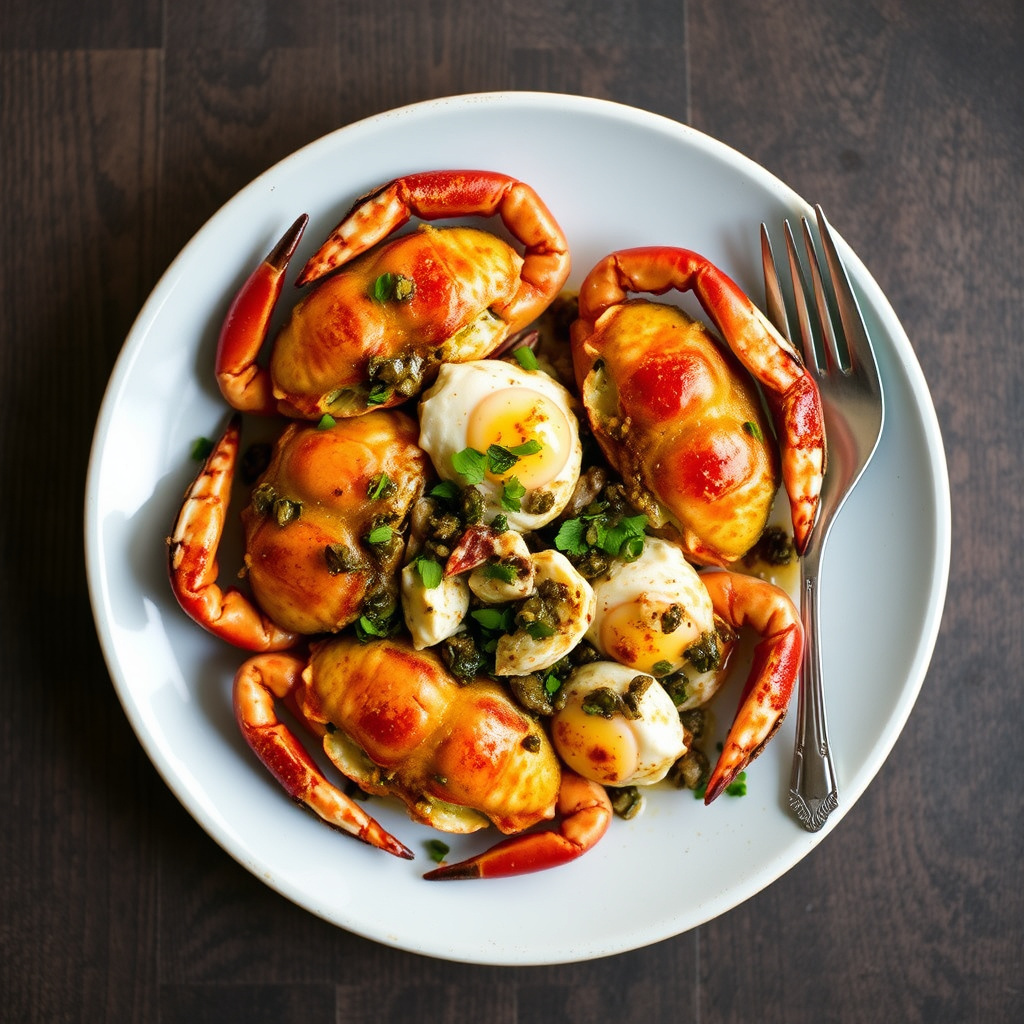 Stekte myke krabber i brunet smør med kapers