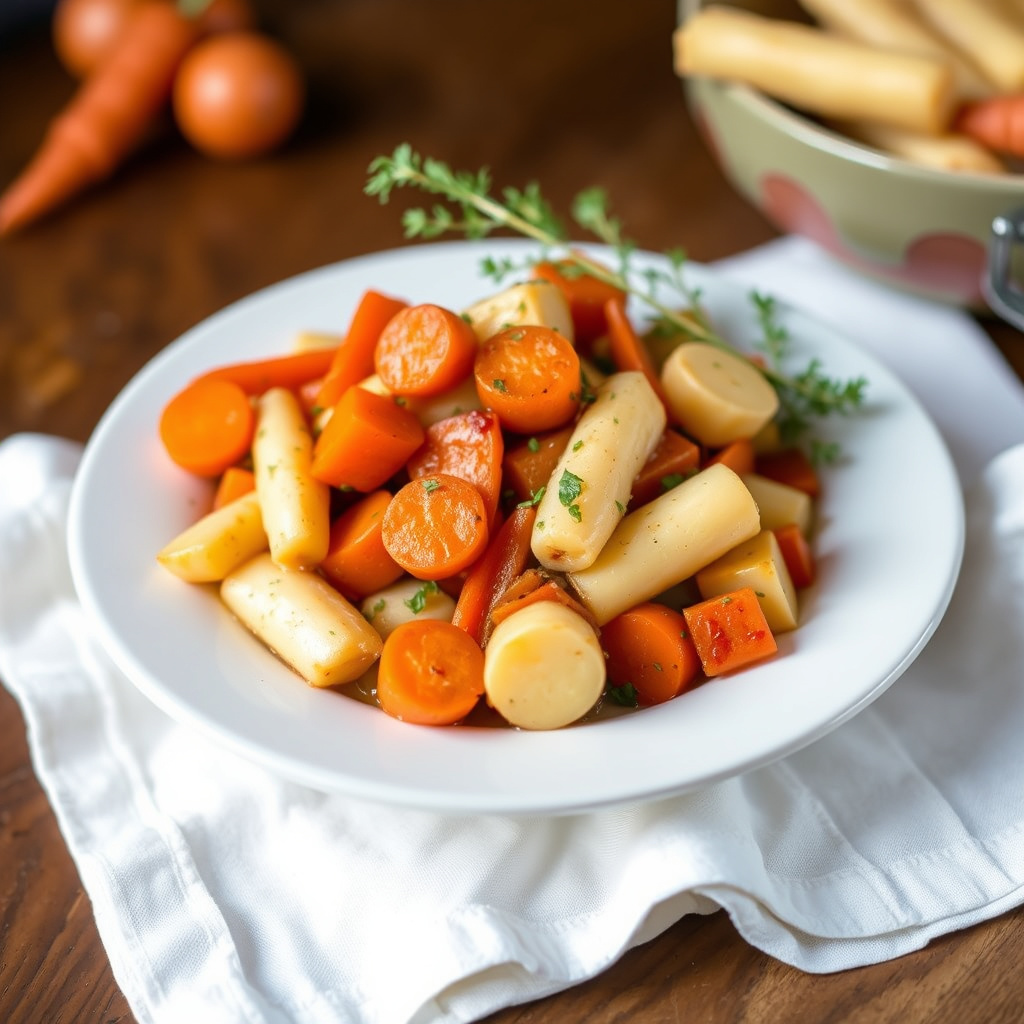 Stekte pastinakker og gulrøtter