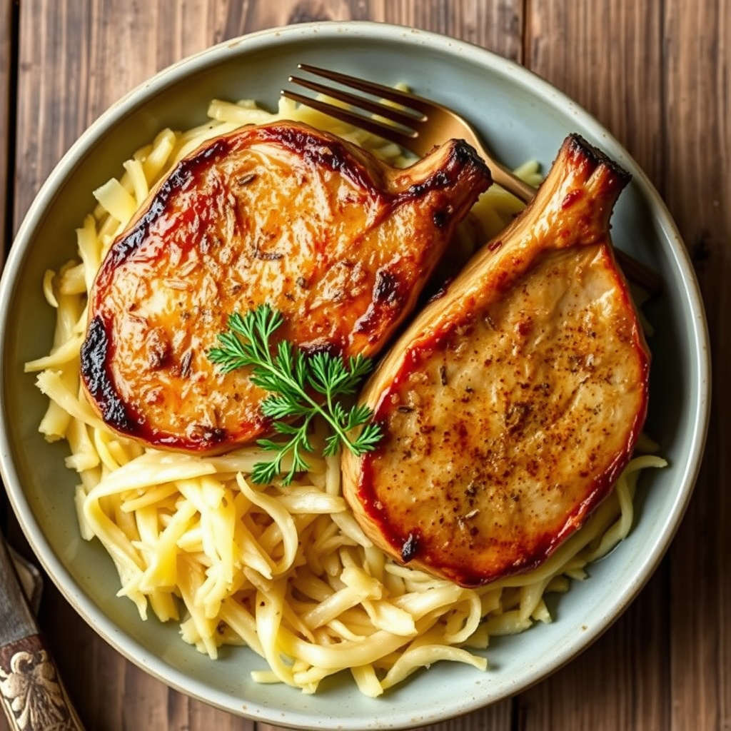 Stekte svinekoteletter med surkål