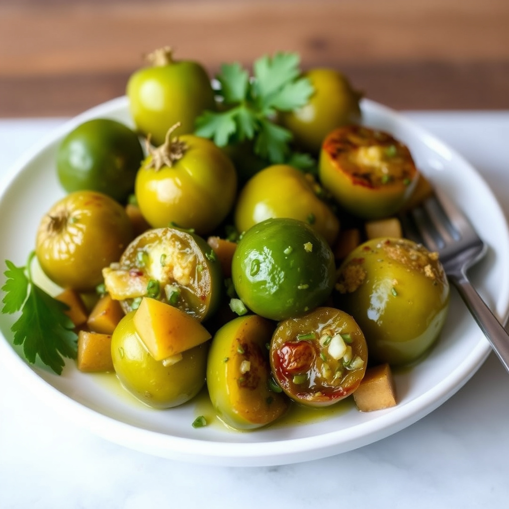 Stekte tomatillos med Sunnys korianderdressing