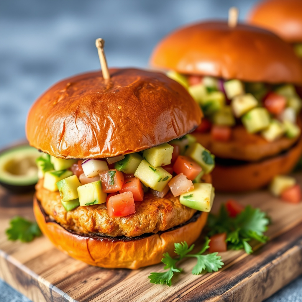 Store amerikanske sørvest-slider med prikkete pære og grillede avokadosalsa