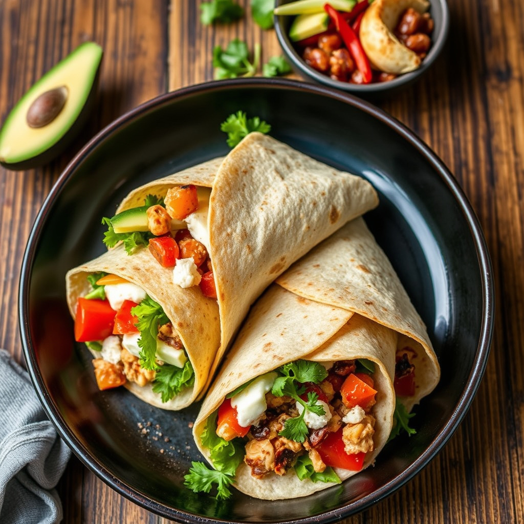 Fruktige wraps med grillet fersken og mango