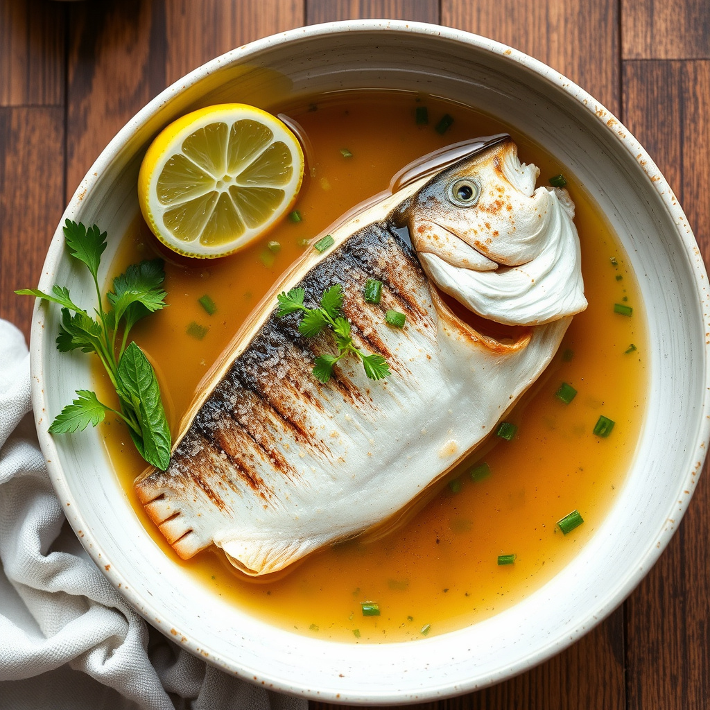 Stripet bass med limebuljong