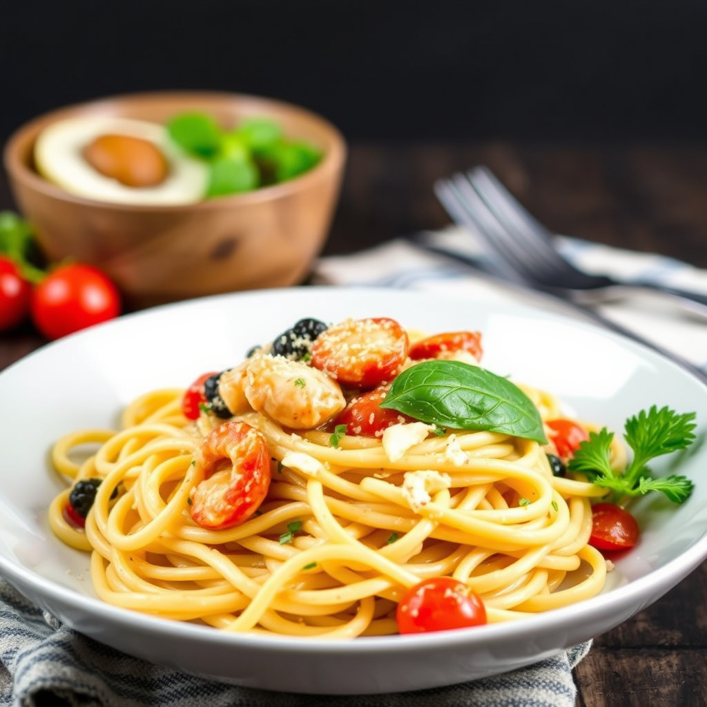 Stripet fettucine med sjømatssaus