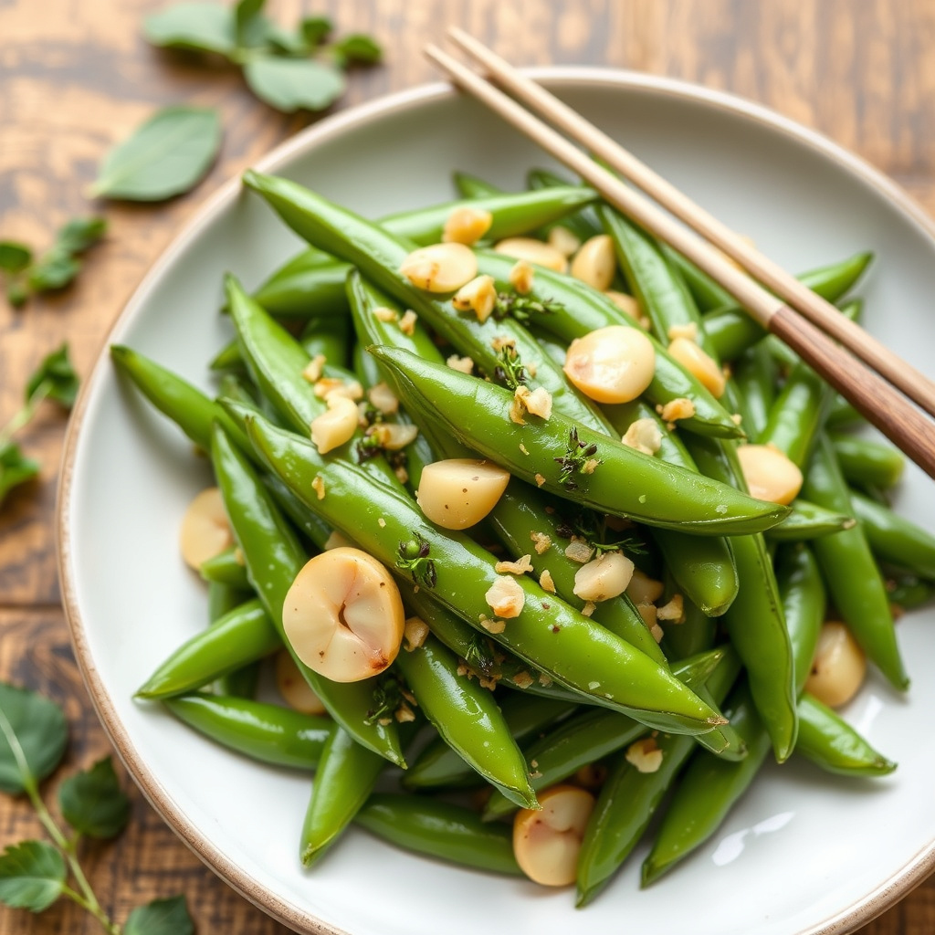 Sukkererter med ingefær og hvitløk