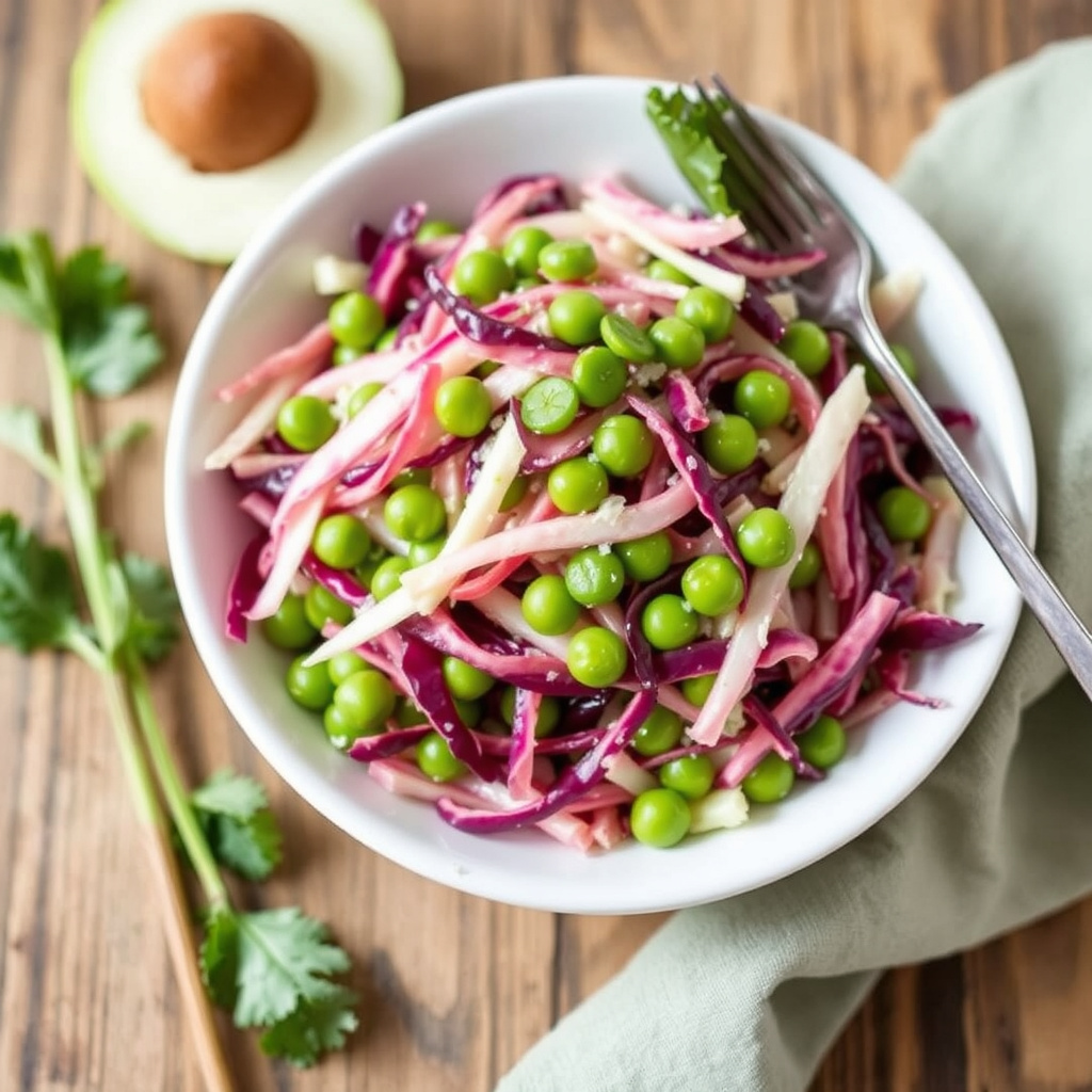 Frisk kålsalat med sukkererter