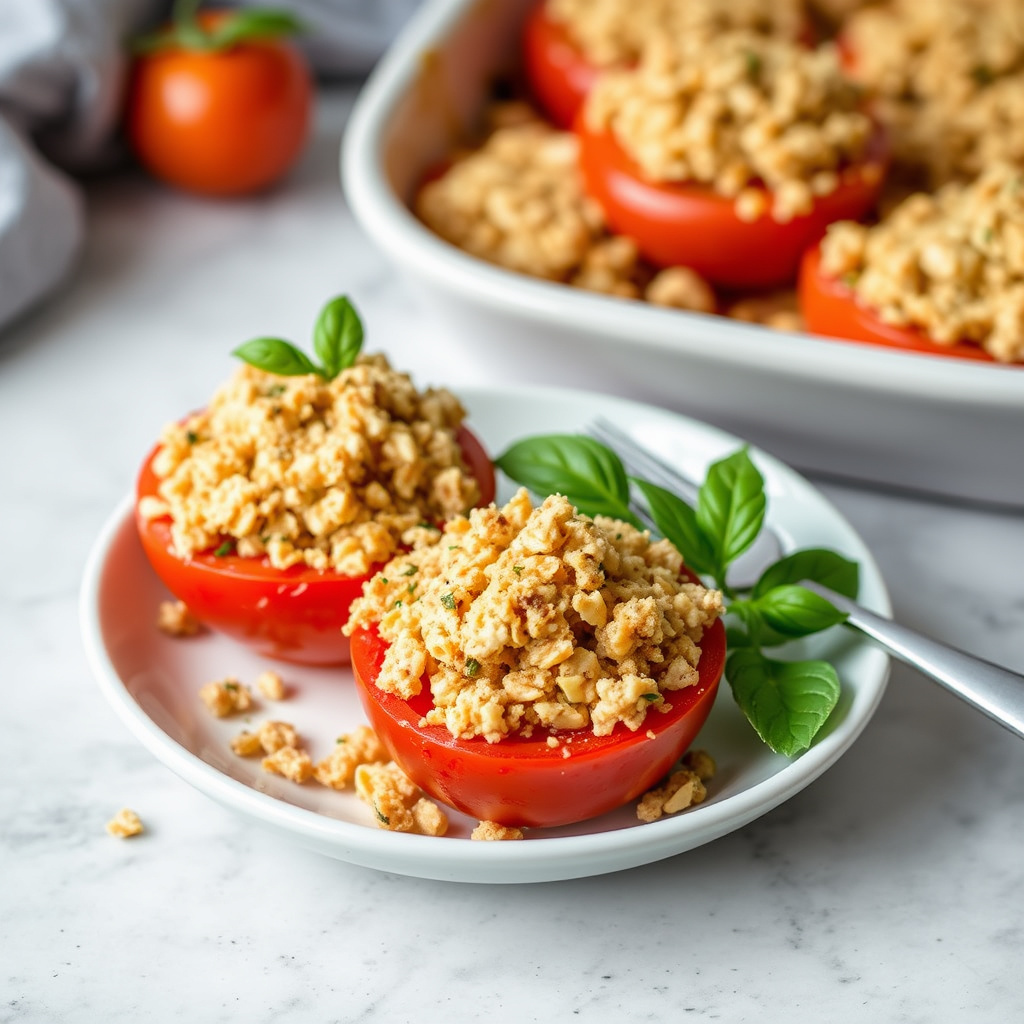 Sunne bakte tomater med ostete havregrynskrumme