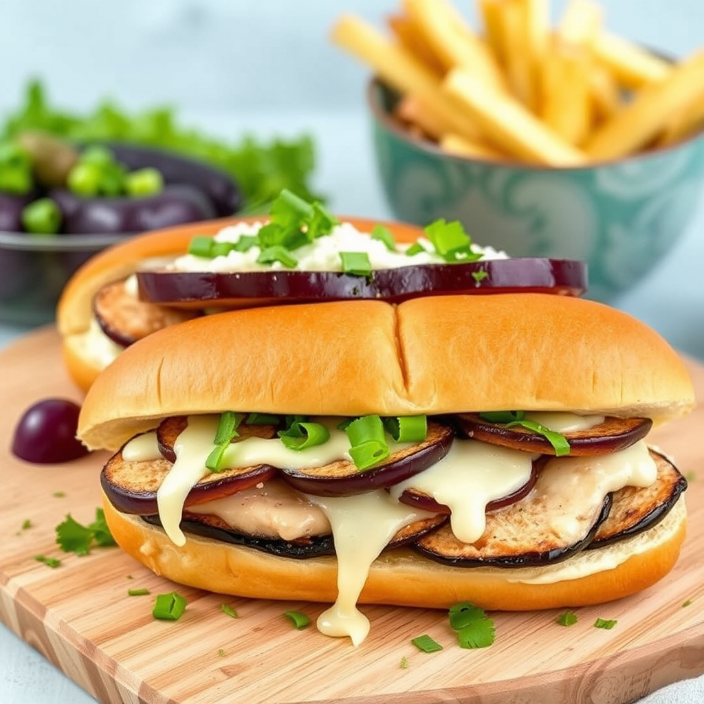 Auberginesubs med røkt mozzarella og tomatsaus