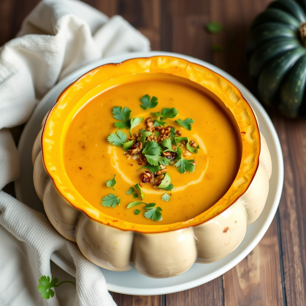 Suppe av gresskarsort i en gresskålskål