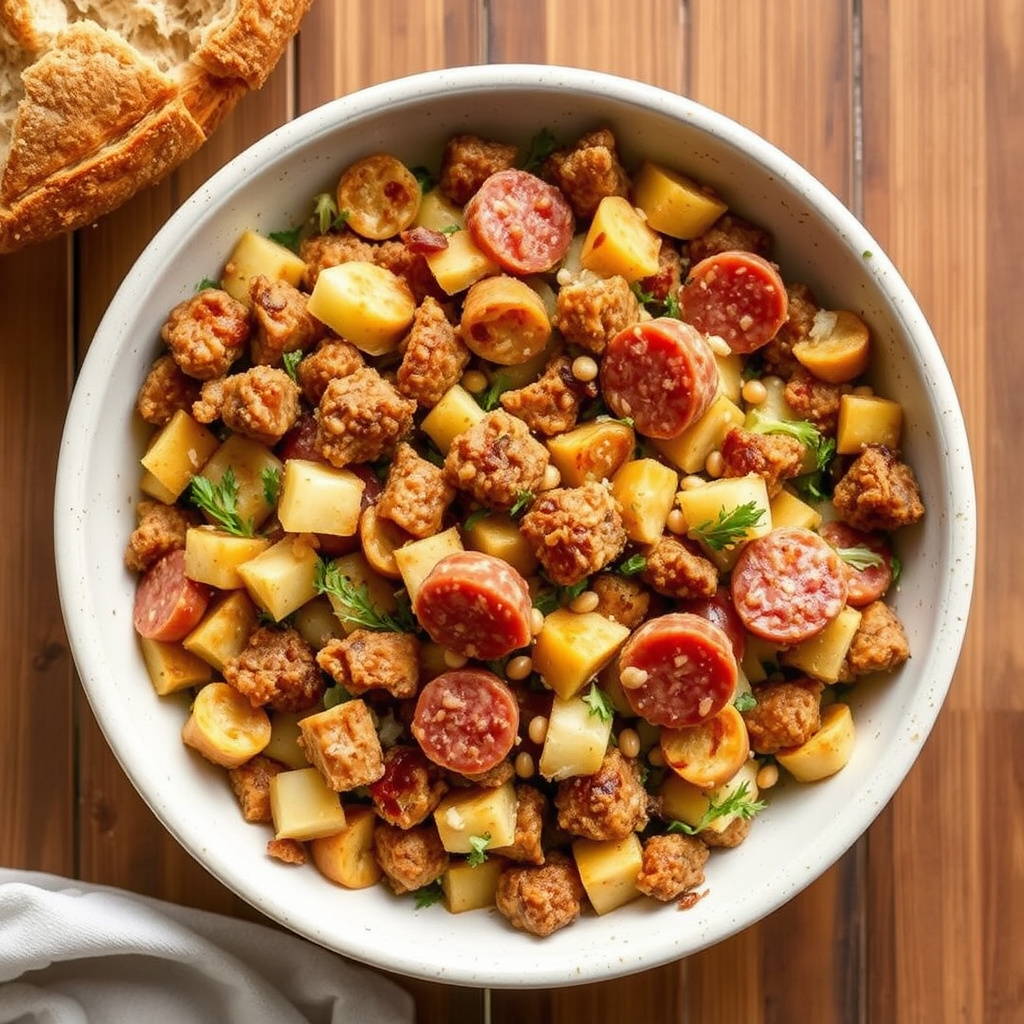 Surdeigsfyll med pølse, fennikel og pære