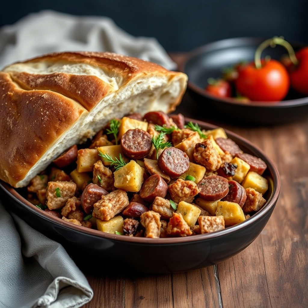 Surdeigsfyll med italiensk pølse og kastanjer