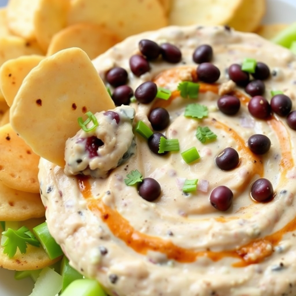 Svart bønne- og fetaostdipp som ser stygg ut