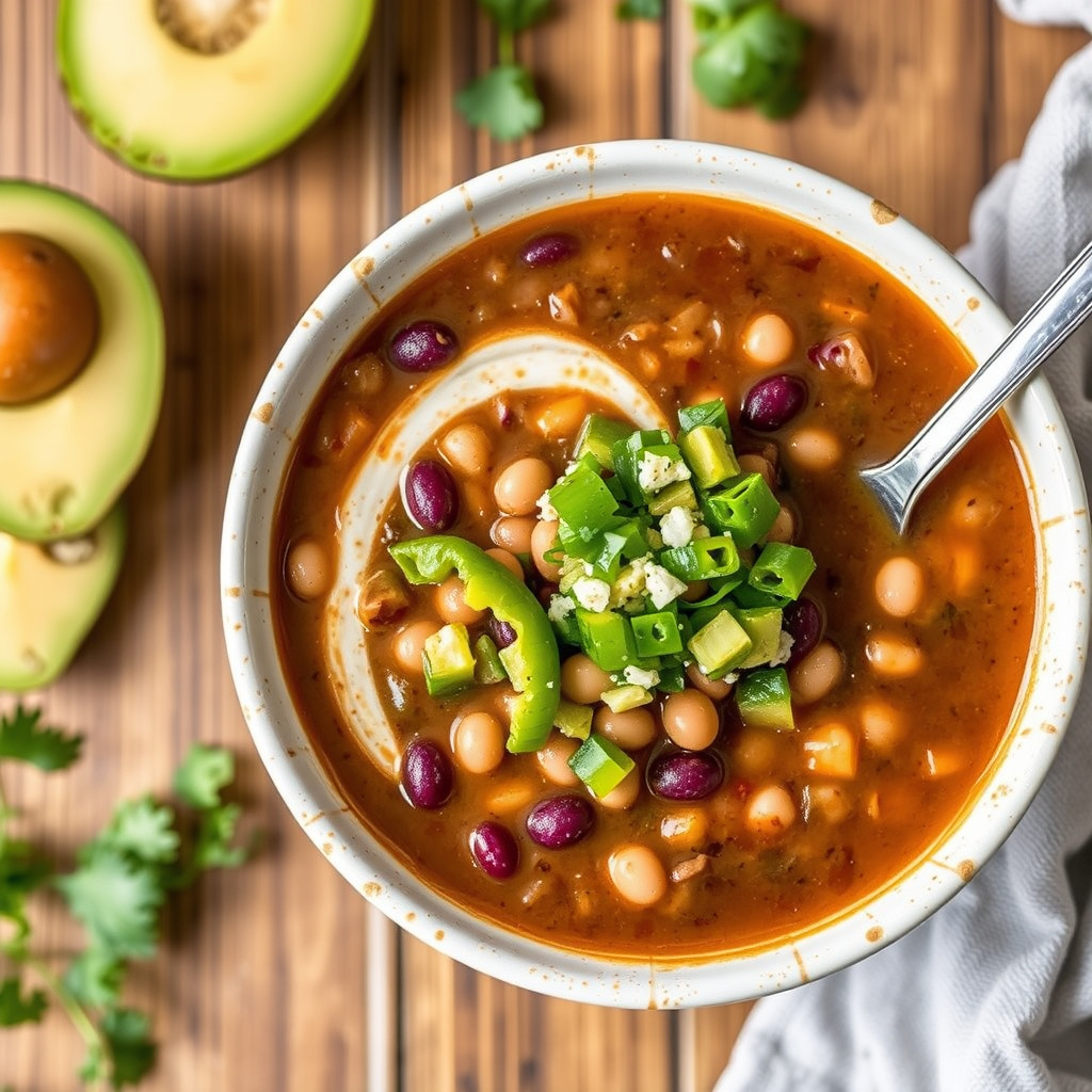 Svart og hvit bønnesuppe med tomatillosaus