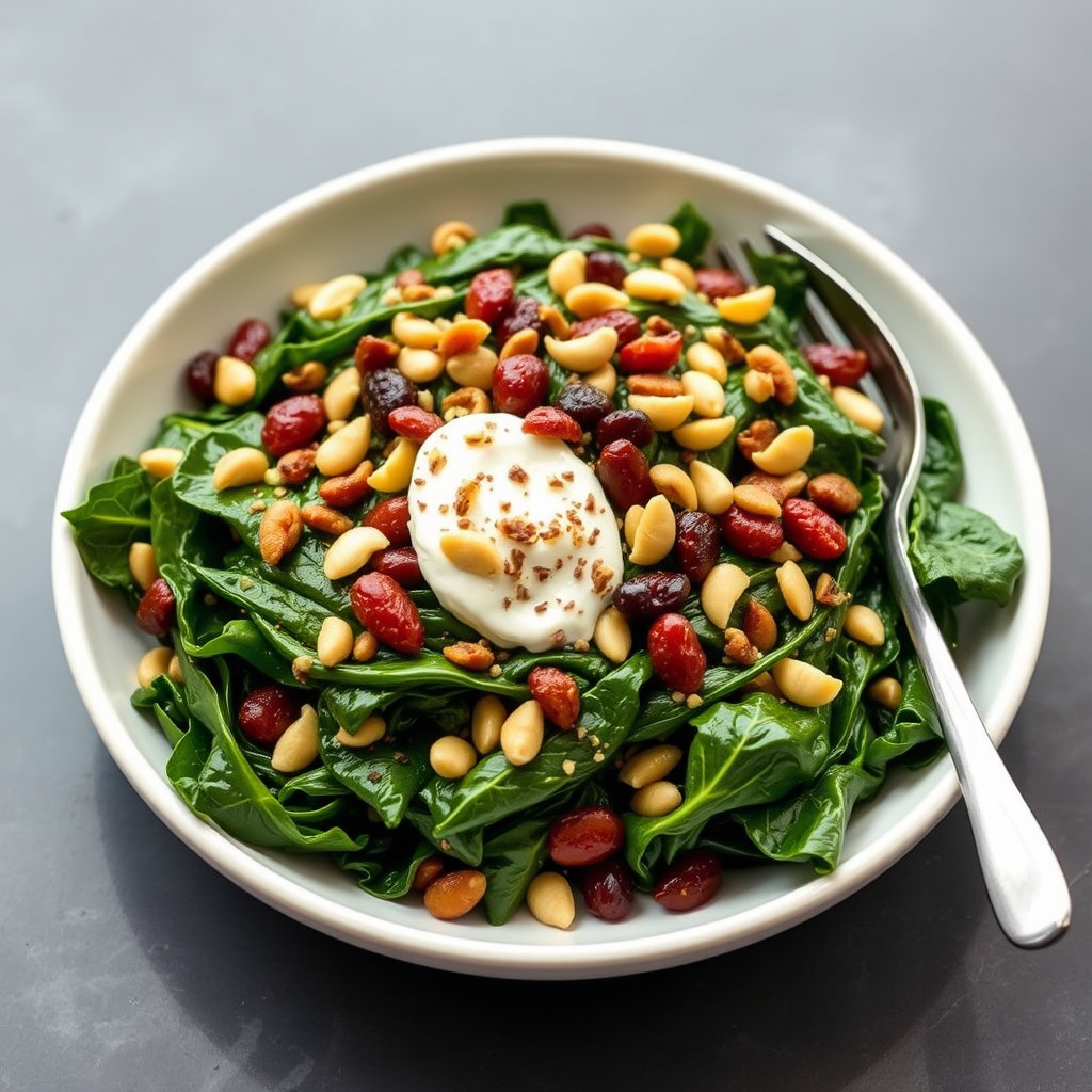 Sveitsisk mangold med rosiner og pinjekjerner