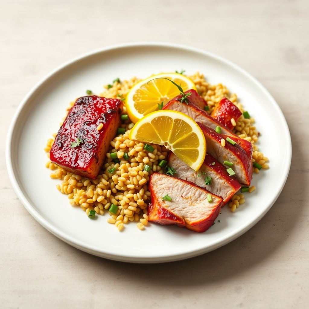 Svinekjøtt med sitrusglasur og farro