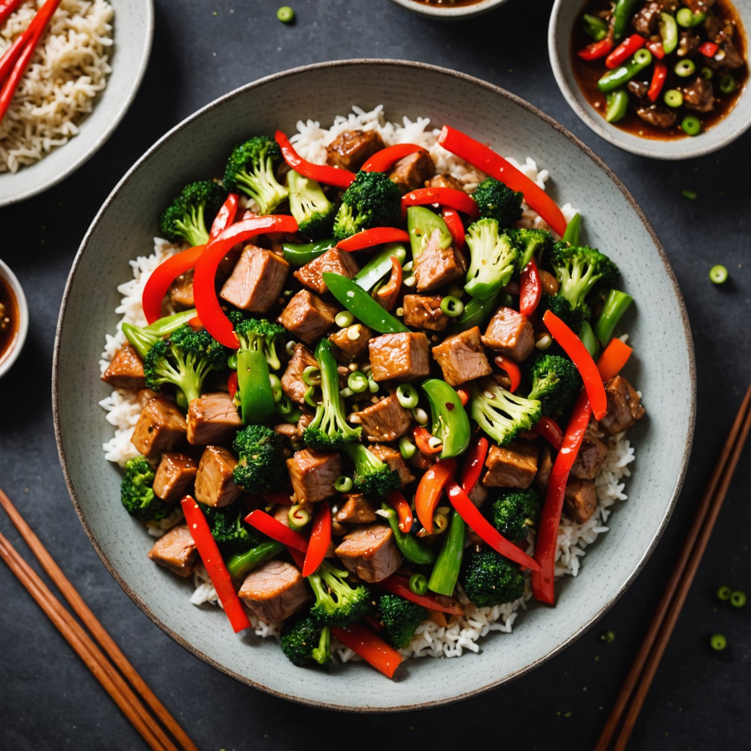 Svinekjøtt og paprika stekt i wok