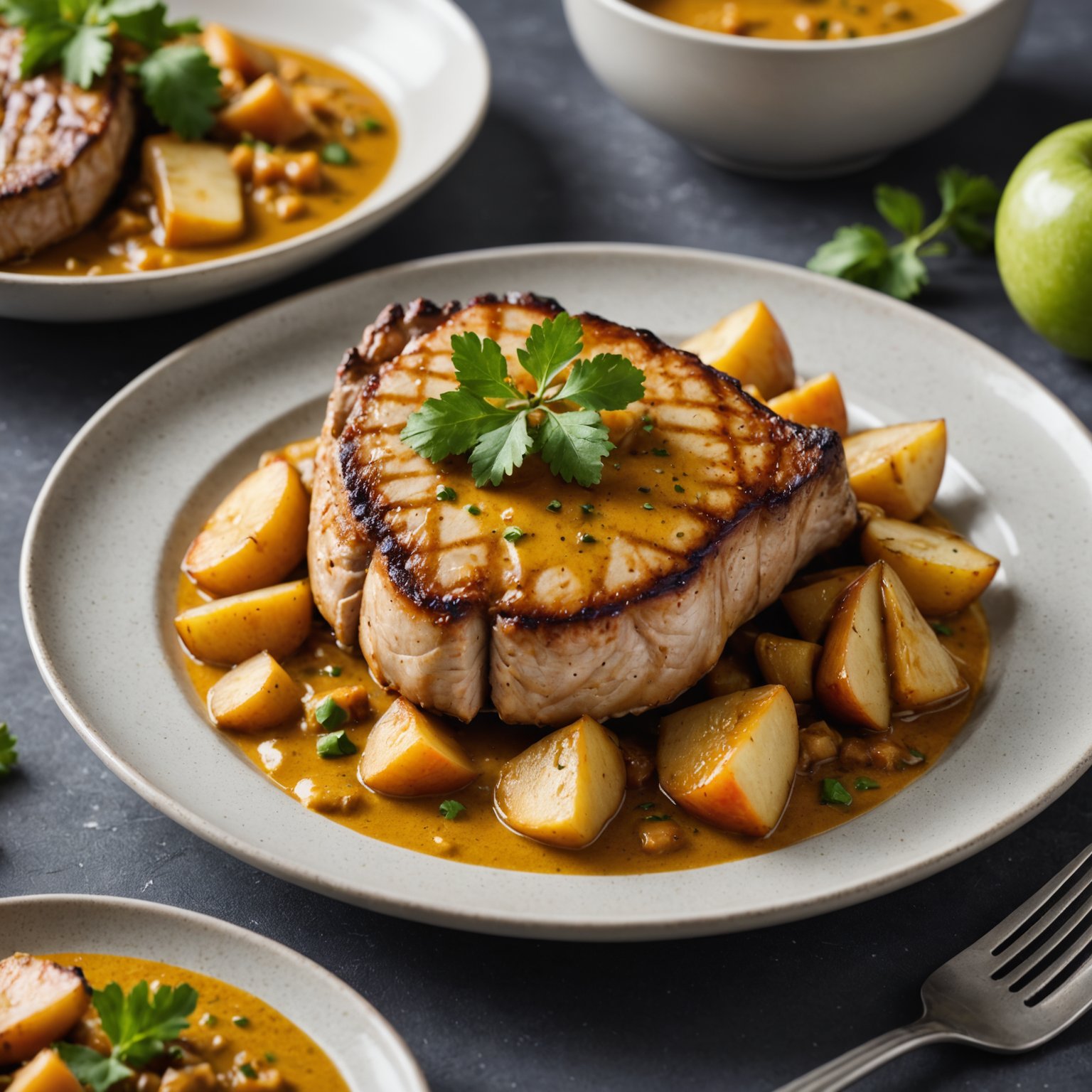 Svinekotletter med eplecurry-saus