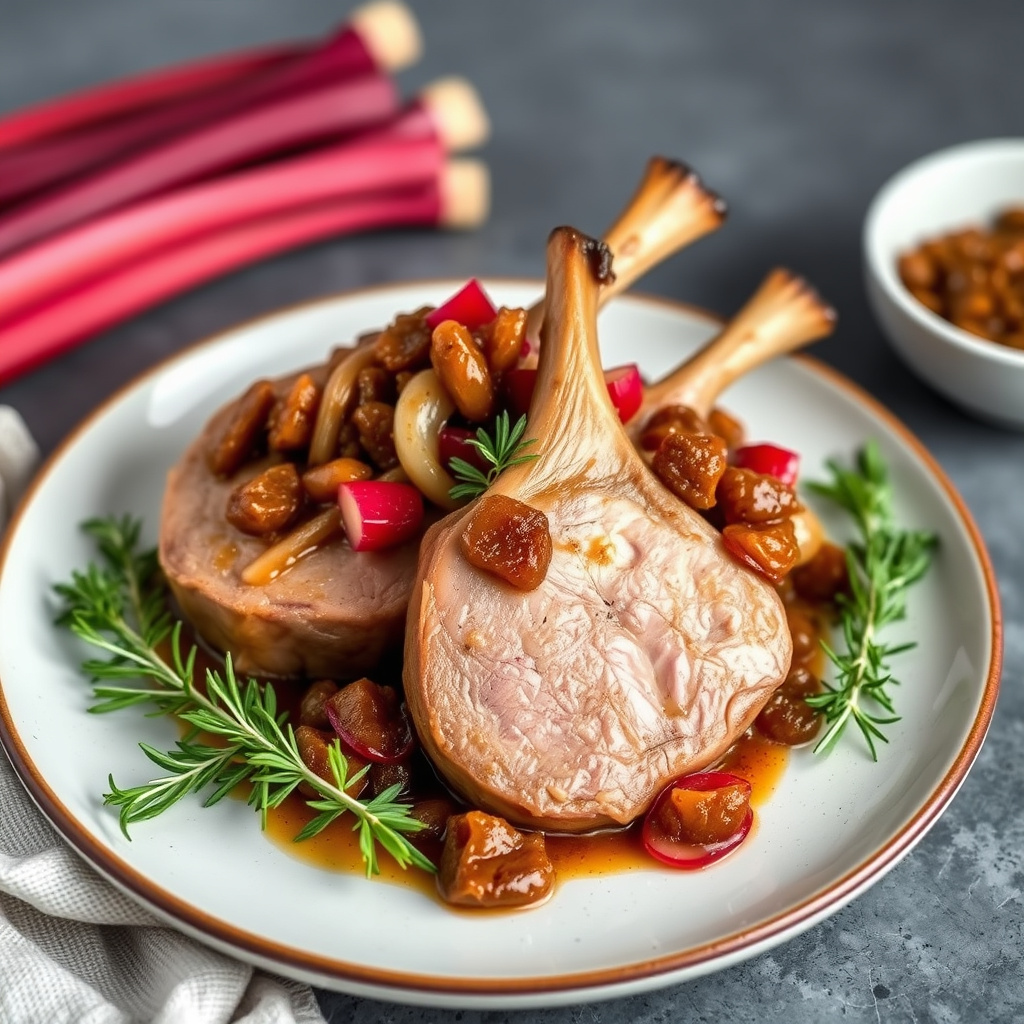 Svinekoteletter med rabarbra- og rosinchutney