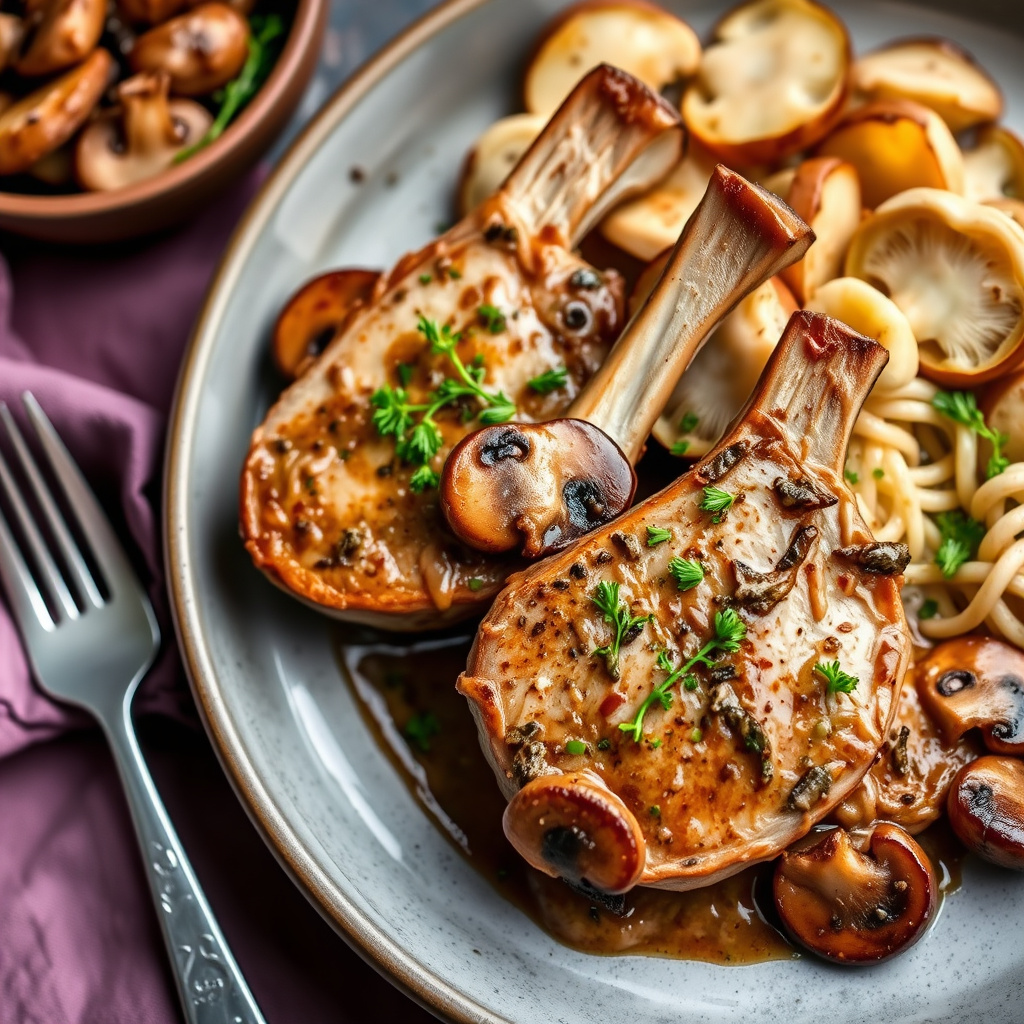 Svinekotletter med ville sopp