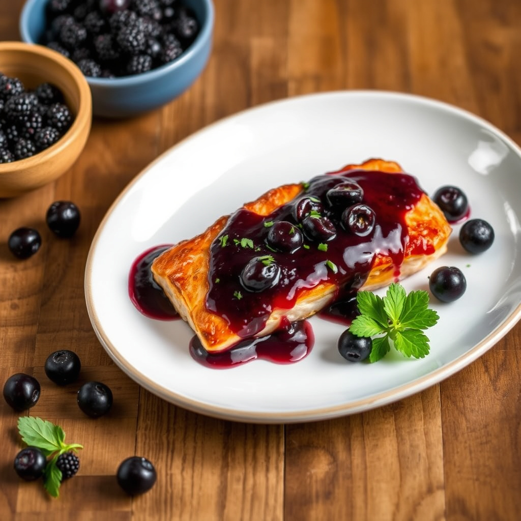 Rødfisk med blåbær-BBQ-saus og maisbrød
