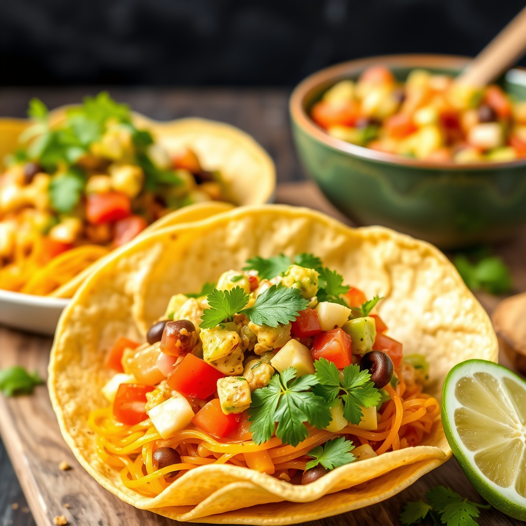 Taco-boller med guacamole- og salsa-salat