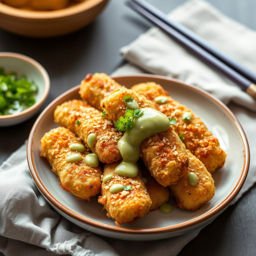 Tempurabananer med kokos- og grønnteisesaus