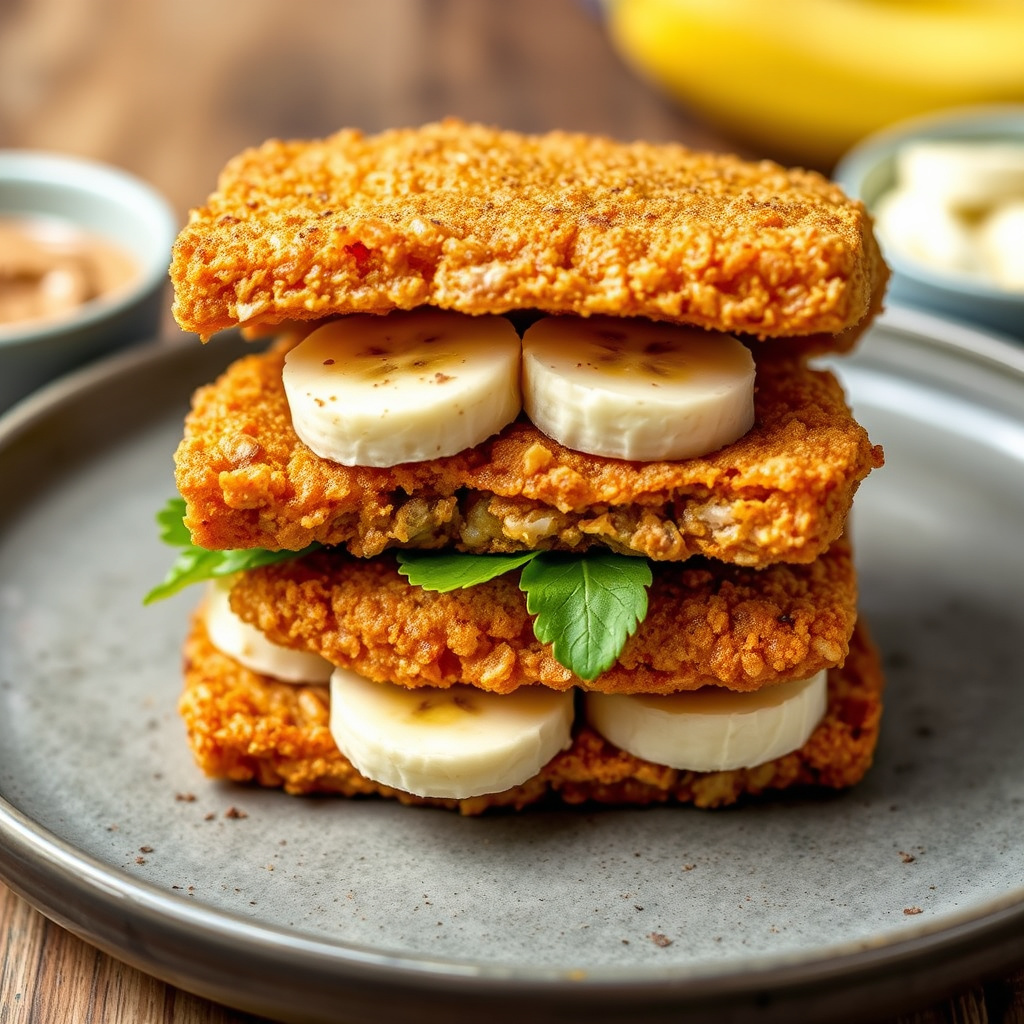 Tempurafriterte peanøttsmør- og banansandwicher
