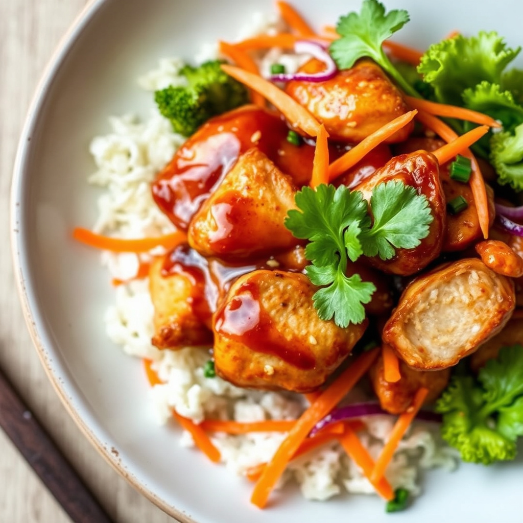 Teriyaki kylling med varm ingefær- og gulrotslaw