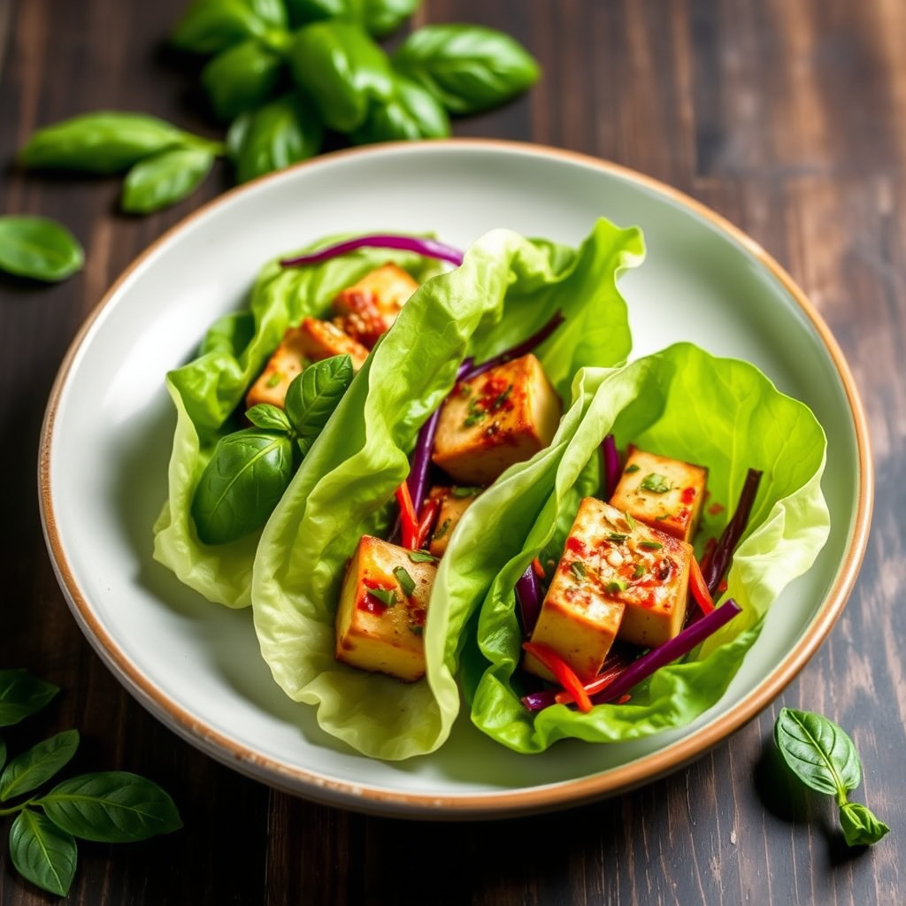 Thai Basil Tofu Lettuce Cups