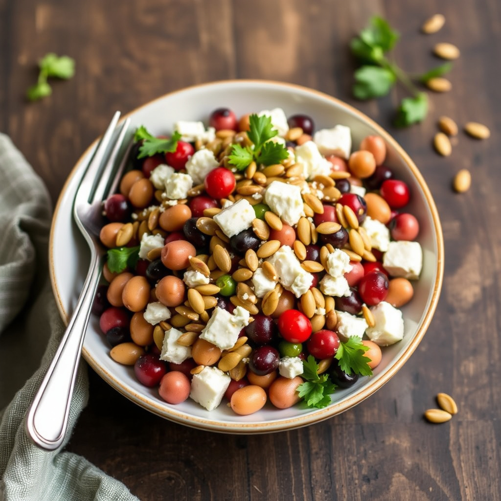 To-Bean Salat med Fetaost og Solsikkefrø