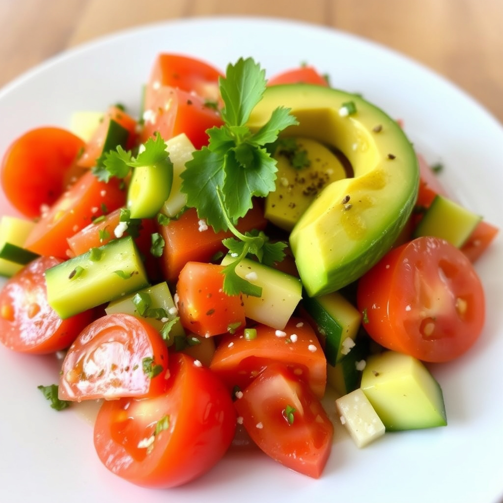 Tomat, agurk og avokado med sitronvinaigrette