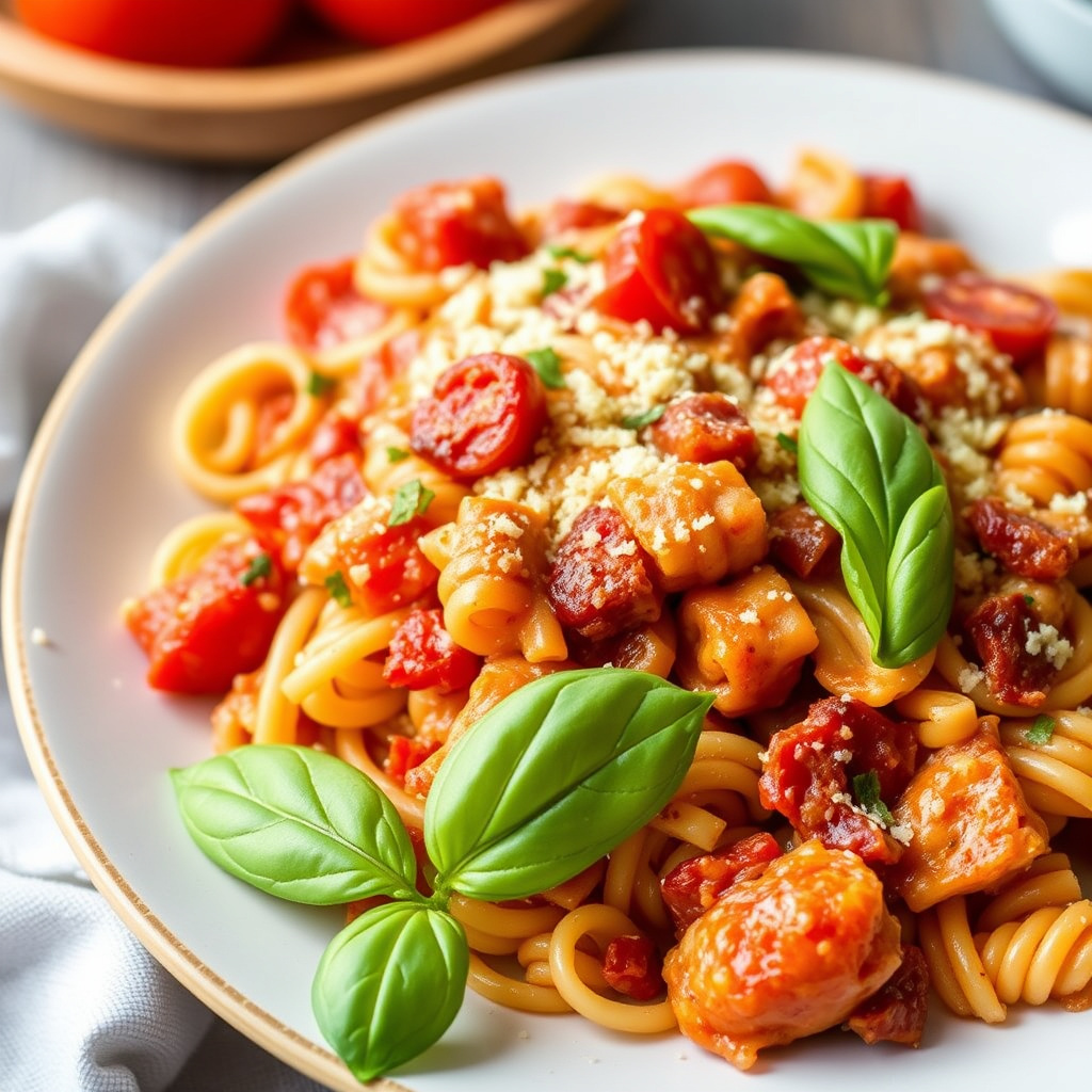 Tomat- og baconpasta i ovn