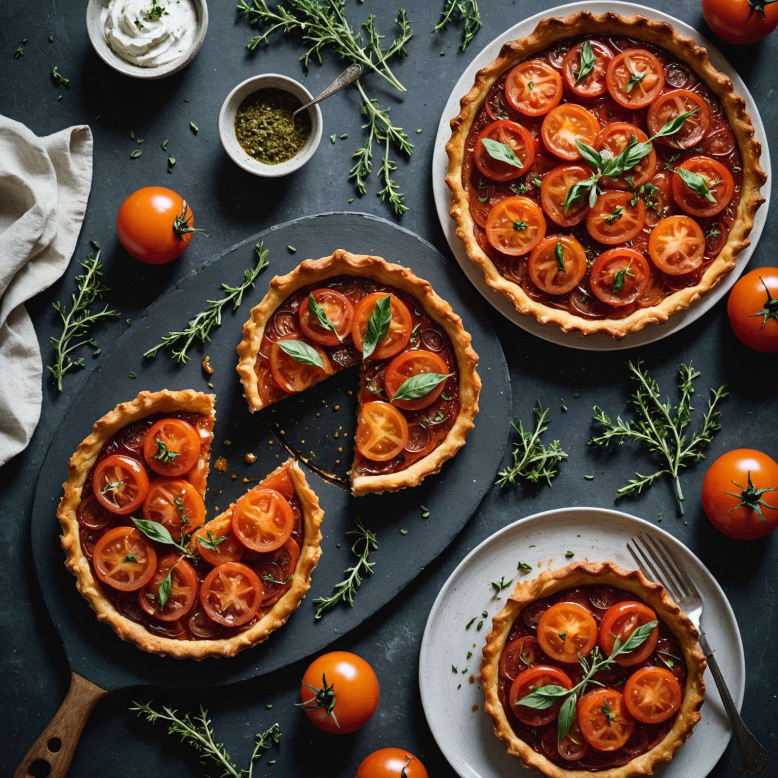 Tomat-tart Tatin med timianpisket geitost