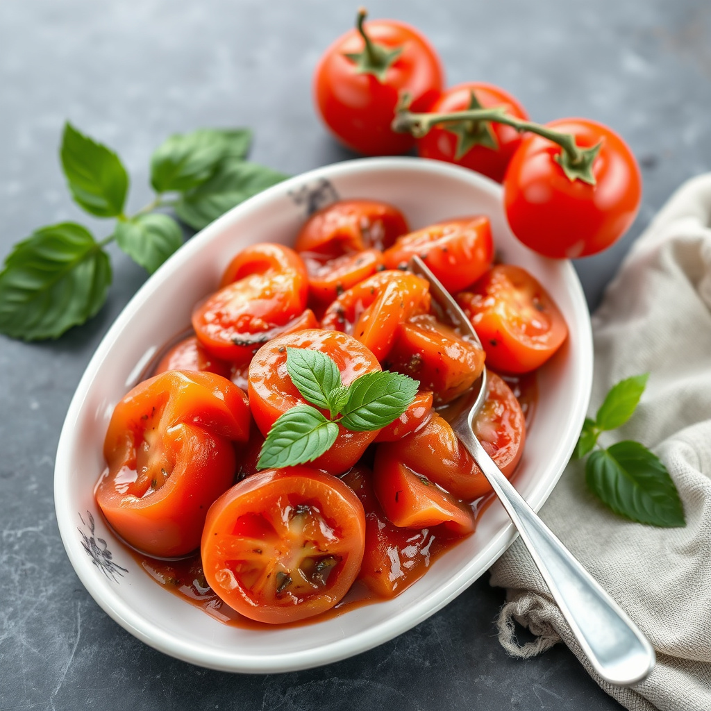 Stekte tomater med druesaus og rosmarin