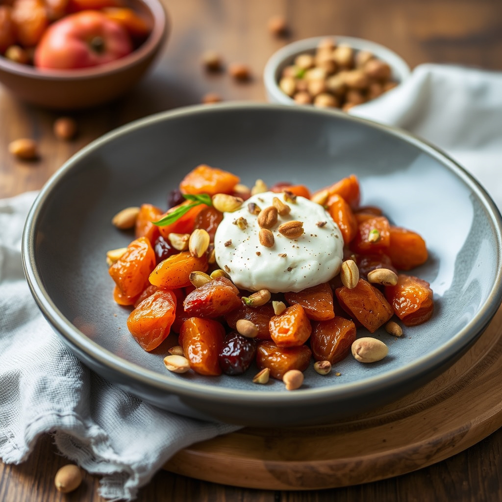 Tørkede aprikoser med geitost og pistasjnøtter