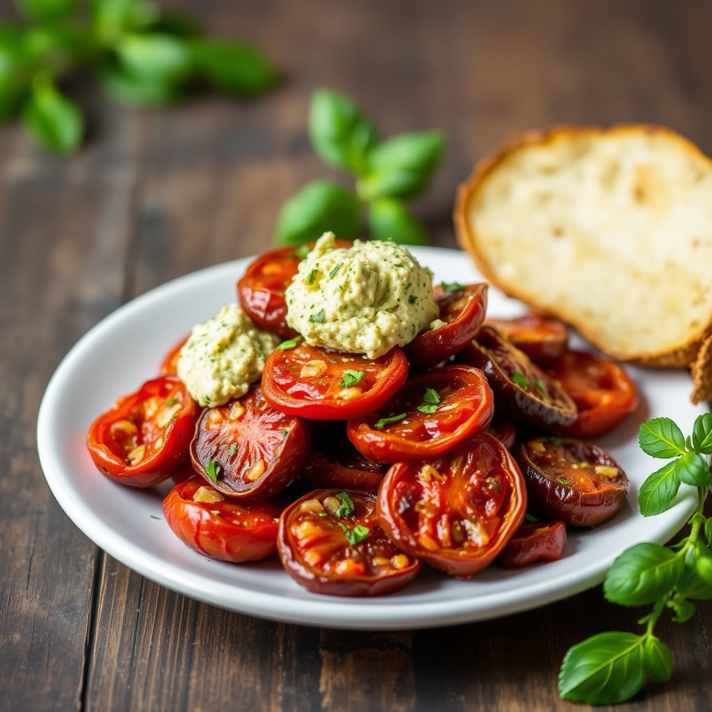 Tørkede soltørkede tomater med artisjokkhummus