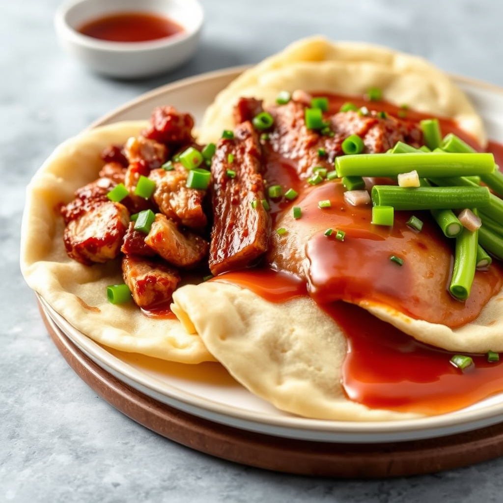 Tradisjonell and med pannekaker og hoisin-lime-saus