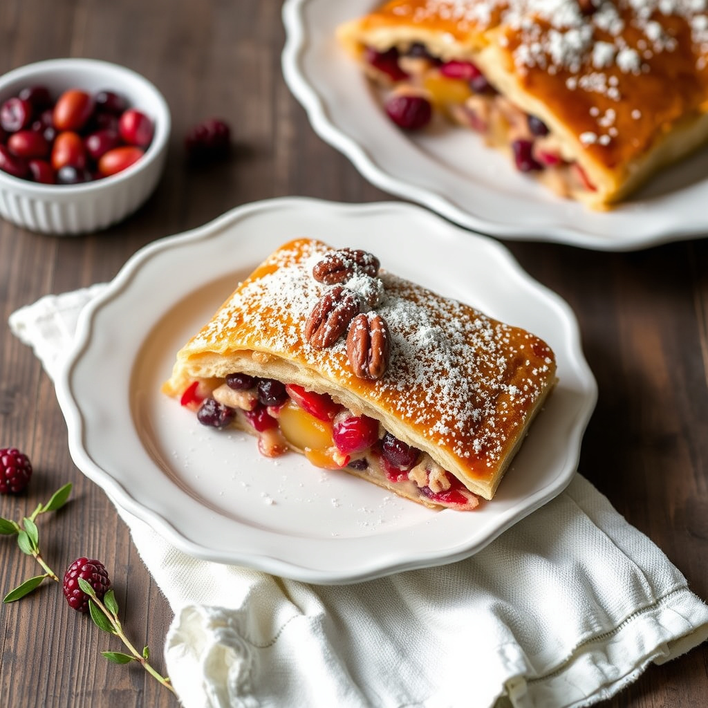 Tranebær, aprikos og pekannøtt strudel