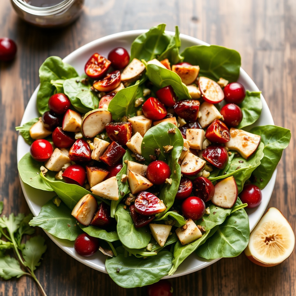 Tranebær- og spinatsalat med fiken-balsamico vinaigrette