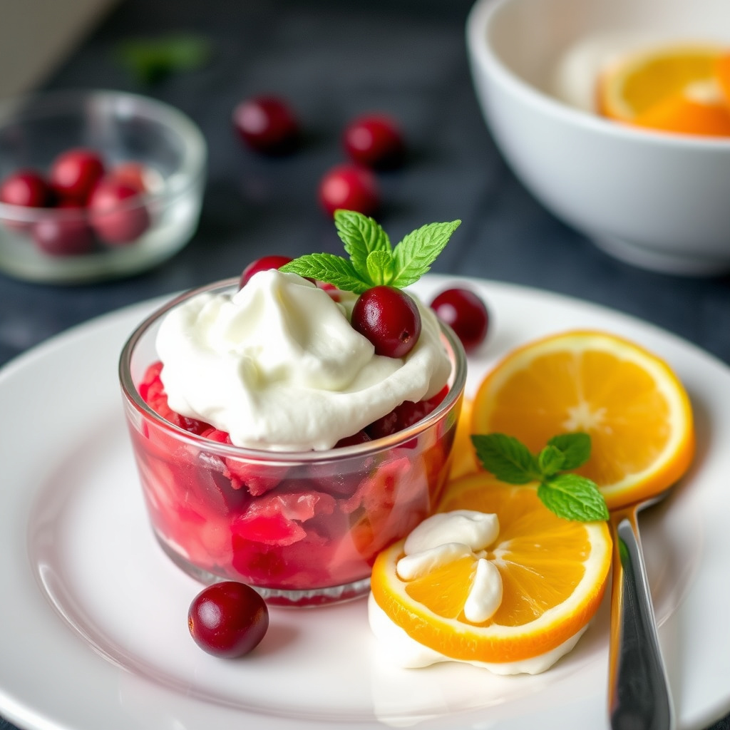Tranebærgranita med appelsinpisket krem
