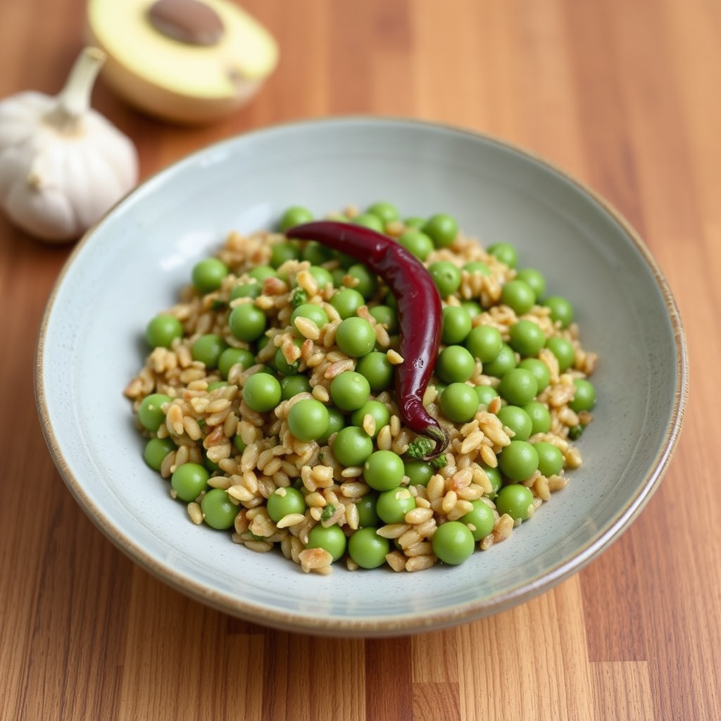 Erter med bygg, chili og grønn hvitløk