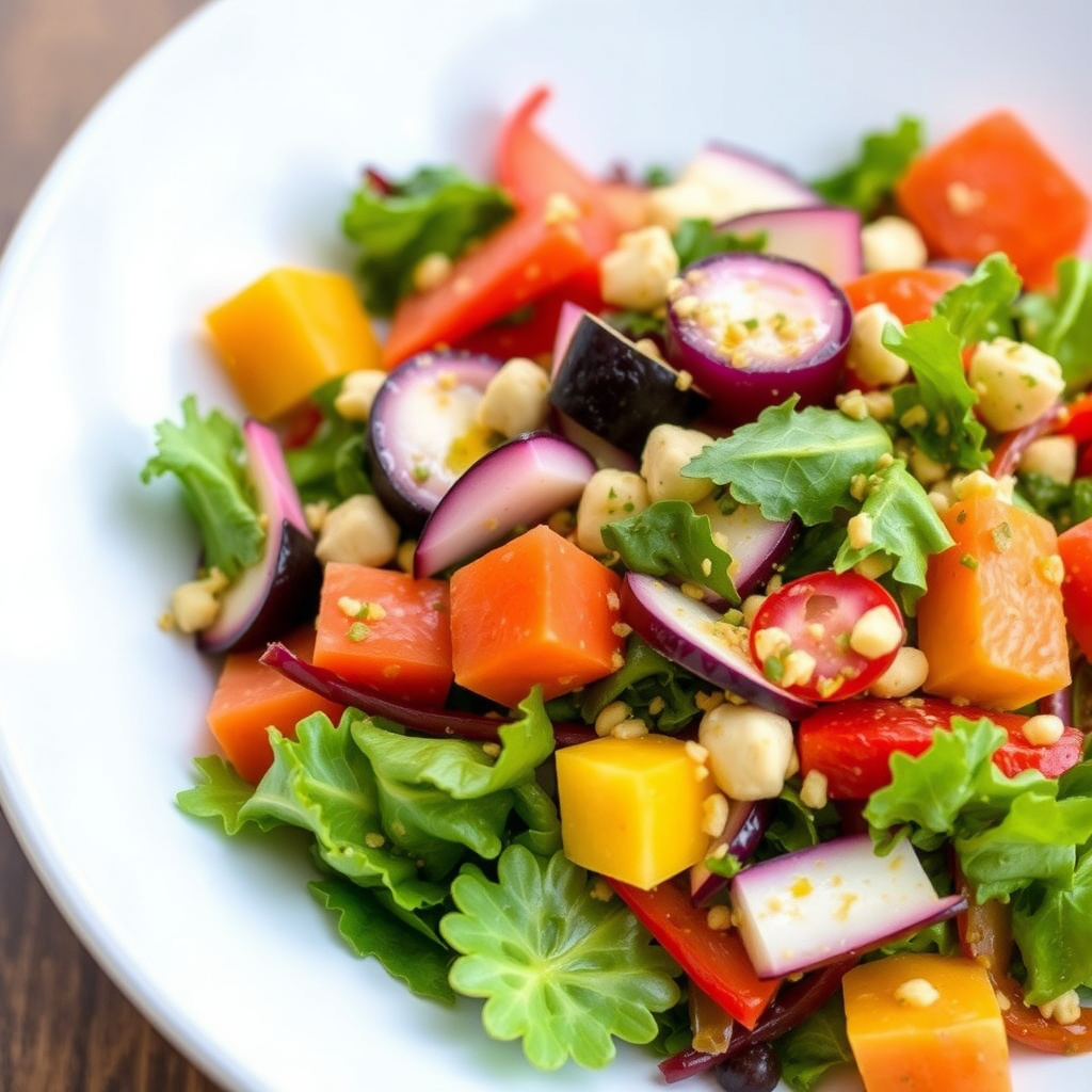 Trefarget grønnsakssalat med sennepsvinaigrette