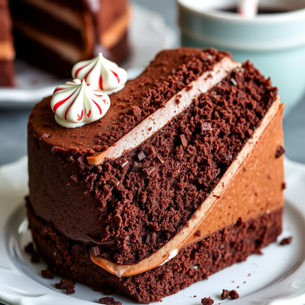 Trefarget sjokoladekake med sjokolade-peppermyntefyll