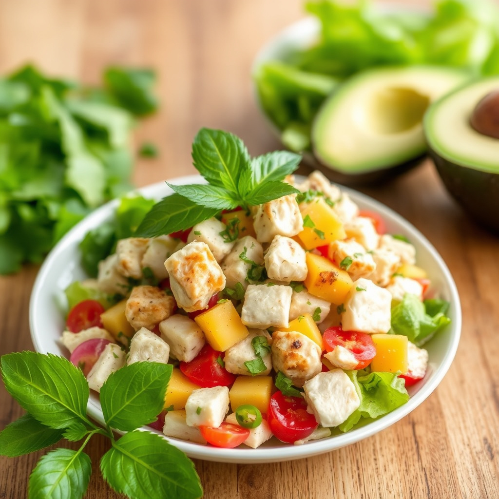 Tropisk kyllingsalat med mango og papaya
