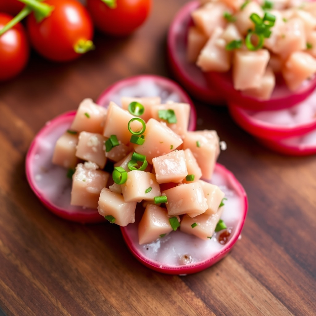 Tuna tartar på reddikskiver