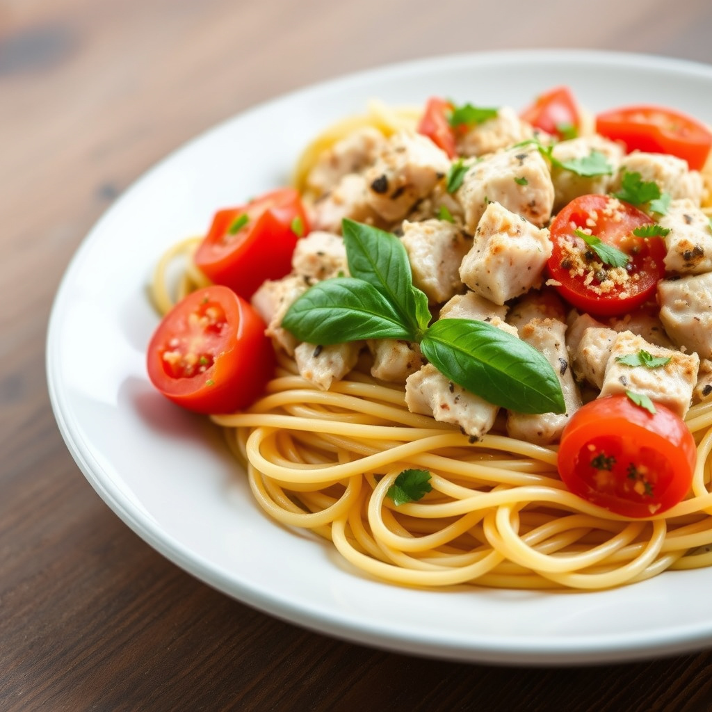 Tunfisk, tomater og spaghetti
