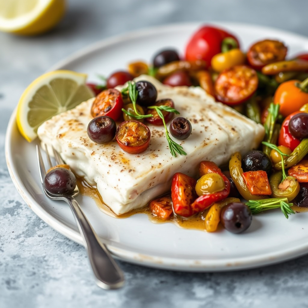 Tuscan-havabbor med grillede paprikaer og oliven