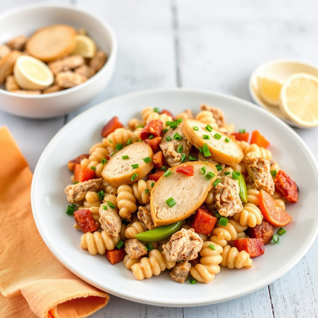 Kalkun- og pølse-hash med maisbrødpudding
