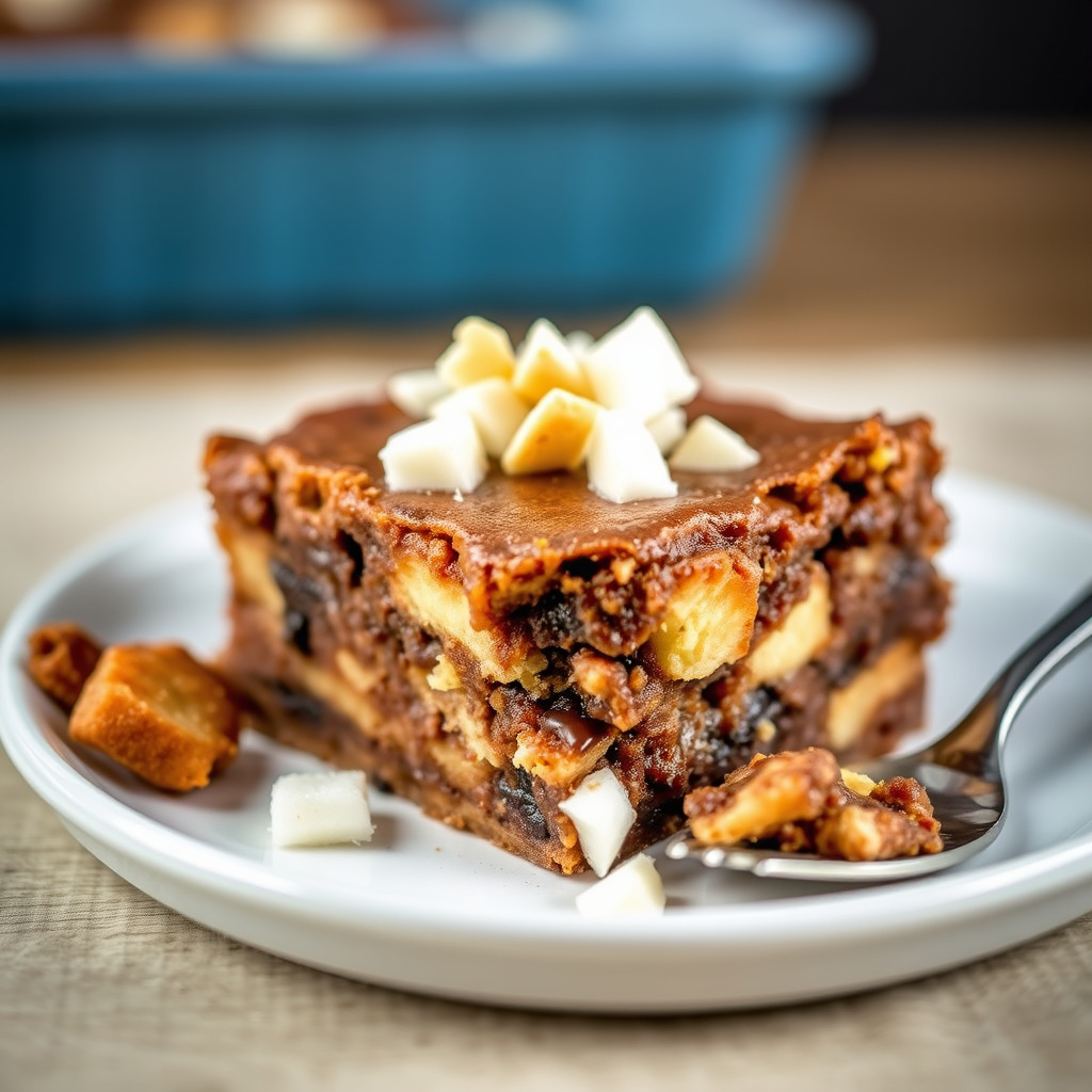 Ultimate browniebrødpudding med kokosbiter