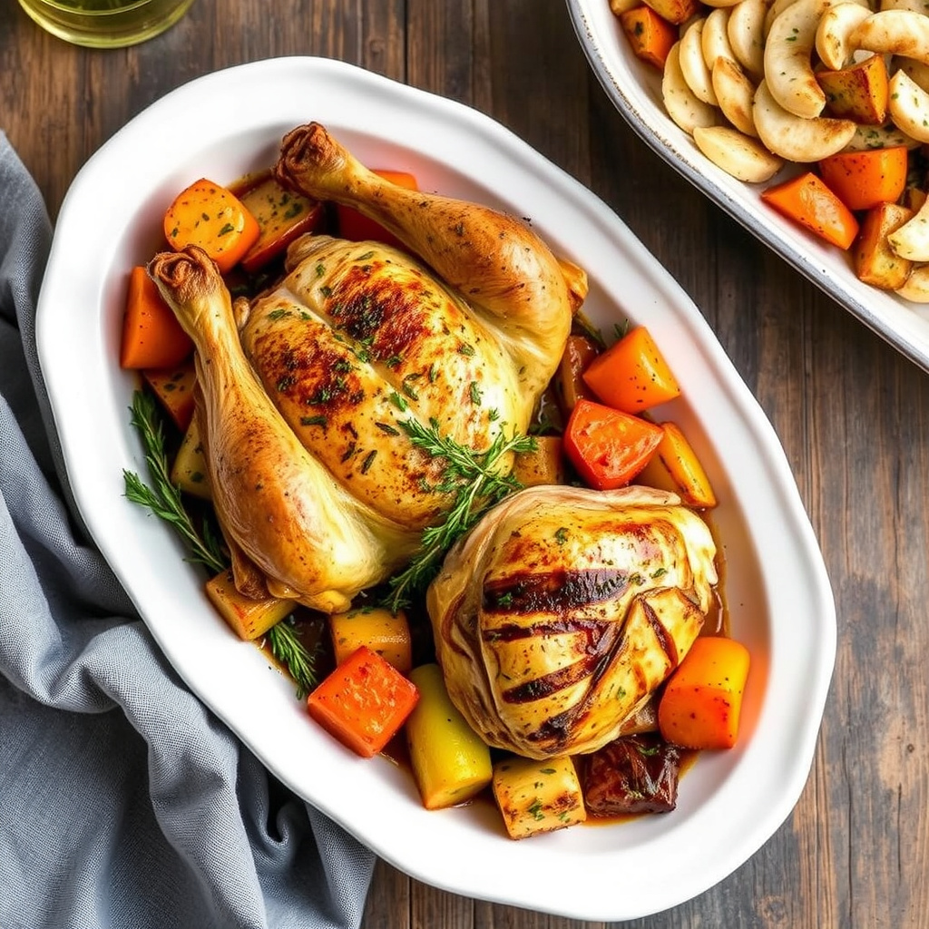 Urtebakt kylling med rotgrønnsaker